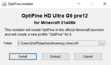 install preview_OptiFine_21w08b_HD_U_G9_pre12